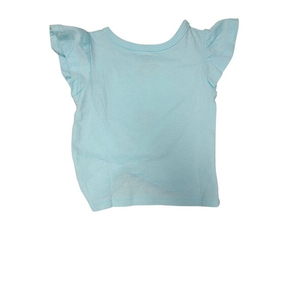 Baby Girls Carters Light Blue Heart Graphic T-Shirt With Ruffle Sleeves & Front - Picture 3 of 3